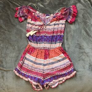 Boho style off the shoulder romper